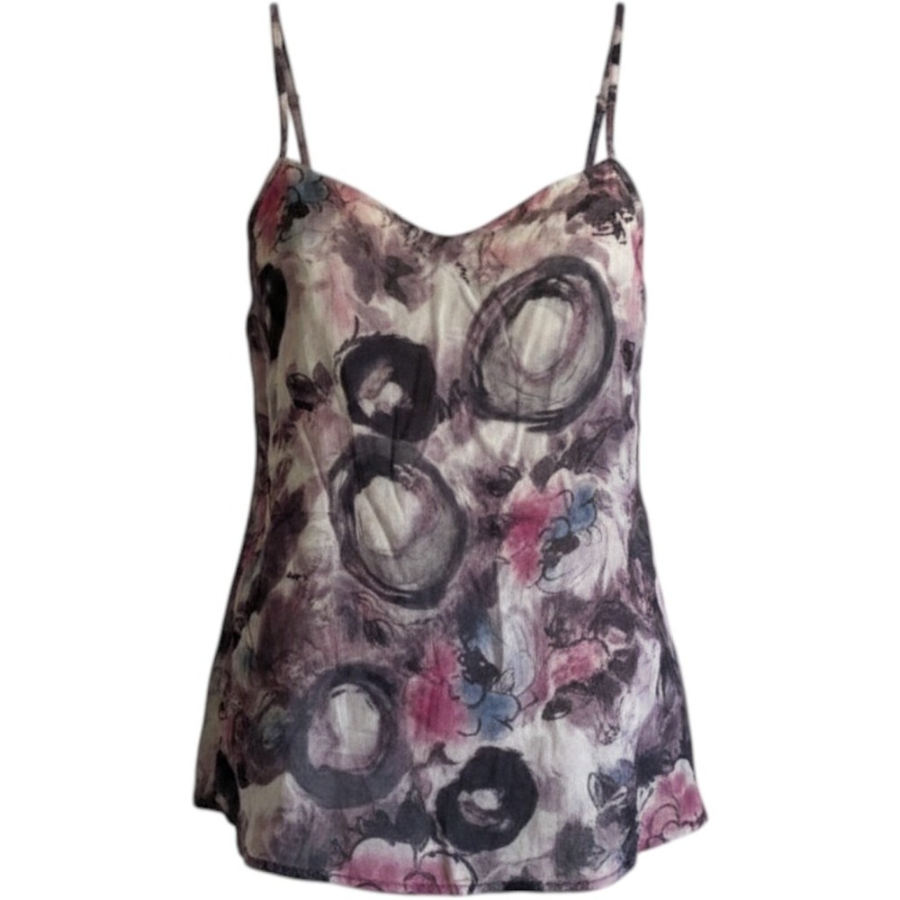 Solemio Women's Cami pleated ruffles Semi Sheer Floral Small